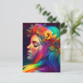 Rainbow Flowers & Kleurrijk Haar Meisje Briefkaart (Staand voorkant)