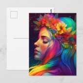 Rainbow Flowers & Kleurrijk Haar Meisje Briefkaart (Voorkant / Achterkant)