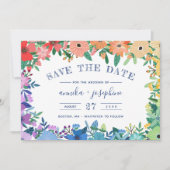 Rainbow Flowers LGBT Weddenschap Save the Date (Voorkant)