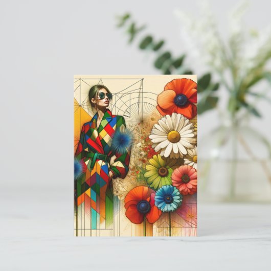 Rainbow Flowers Mode schets Briefkaart (Staand voorkant)