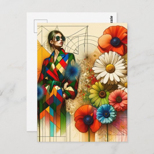 Rainbow  Flowers Mode schets Briefkaart (Voorkant / Achterkant)