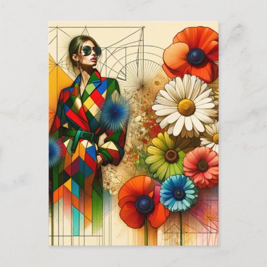 Rainbow Flowers Mode schets Briefkaart (Voorkant)