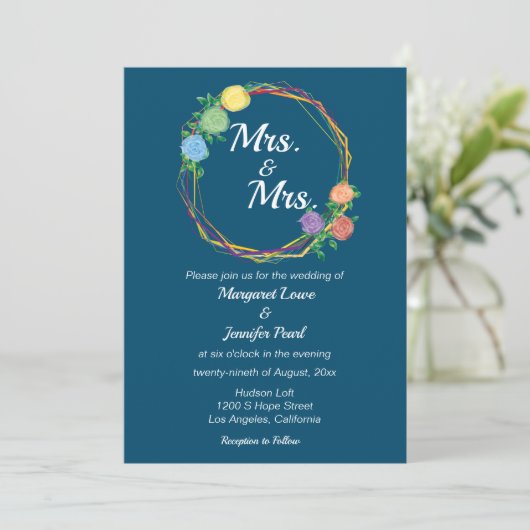 Rainbow Flowers Mrs lesbian bruiloft-uitnodiging  Kaart (Staand voorkant)