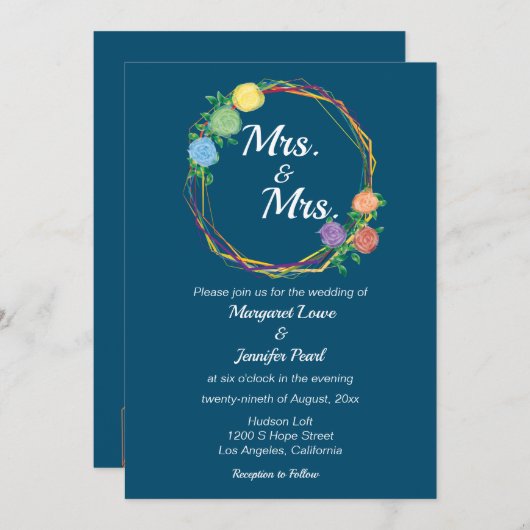 Rainbow Flowers Mrs lesbian bruiloft-uitnodiging  Kaart (Voorkant / Achterkant)