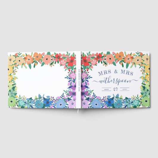 Rainbow Flowers Mrs. & Mrs. Bruiloft Gastenboek (Volledig)