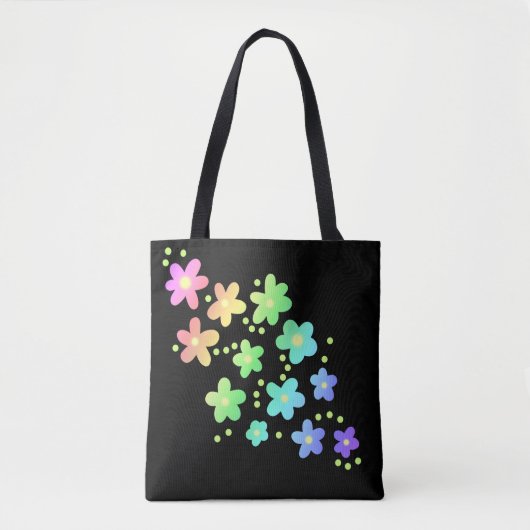 Rainbow Flowers op Black Tote Bag (Voorkant)