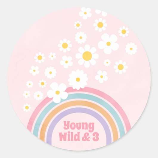 Rainbow Flowers Retro Verjaardagsfeest Stickers (Voorkant)