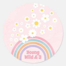 Rainbow Flowers Retro Verjaardagsfeest Stickers