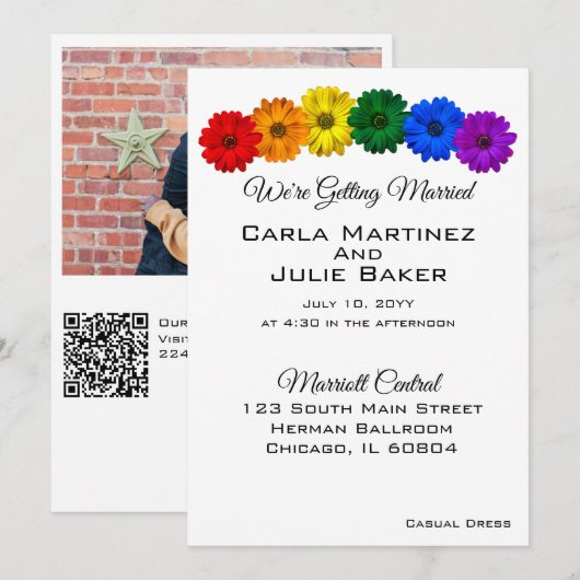 Rainbow Flowers Wedding Invitation Kaart (Voorkant / Achterkant)