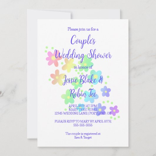 Rainbow Flowers Wedding Shower Uitnodiging (Voorkant)