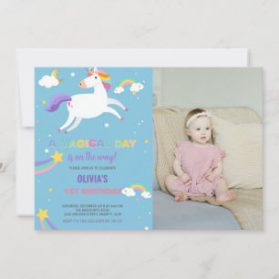Rainbow Fly Unicorn Verjaardag Uitnodigingen foto