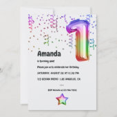 Rainbow Folie Balloon 1e Verjaardagsuitnodiging Kaart (Voorkant)