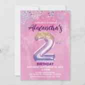 Rainbow Folie Balloon Meisje 2e Verjaardagsuitnodi Kaart (Voorkant)