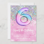 Rainbow Folie Girl 6e verjaardag Kaart (Voorkant)