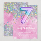 Rainbow Folie Girl 7e verjaardag Kaart (Voorkant / Achterkant)