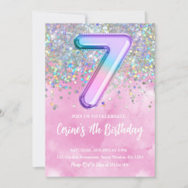 Rainbow Folie Girl 7e verjaardag Kaart