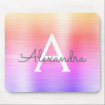 Rainbow Folie Monogram Naam Mousepad Muismat<br><div class="desc">Goud, Roze en Paarse Regenboog Ombre Pastel Faux Brushed Metal Monogram Naam Monogram Mousepad. Deze Mousepad kan worden aangepast om uw voornaam op te nemen.</div>