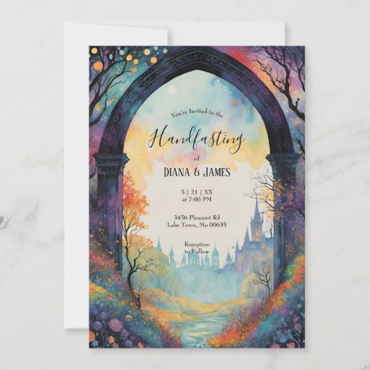 Rainbow Forest Castle Arch Pagan Handfasten Kaart (Voorkant)