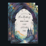 Rainbow Forest Castle Arch Pagan Handfasten Kaart<br><div class="desc">Voeg uw aangepaste tekst toe aan dit prachtig gedetailleerde Rainbow Forest Castle Arch Pagan Handfasting Invitation ontwerp,  perfect voor uw speciale evenement! Vergeet niet om voor uw gemak een digitale kopie van uw uitnodiging te downloaden!</div>