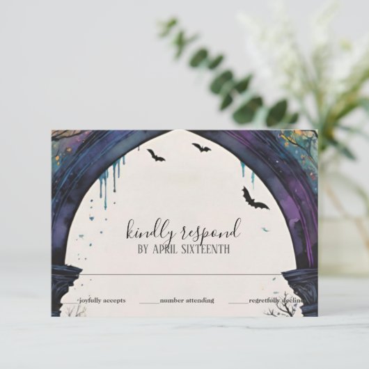 Rainbow Forest Castle Arch Pagan Handfasten RSVP Kaartje (Staand voorkant)