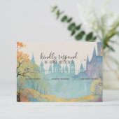 Rainbow Forest Castle Arch Pagan Handfasten RSVP Kaartje (Staand voorkant)
