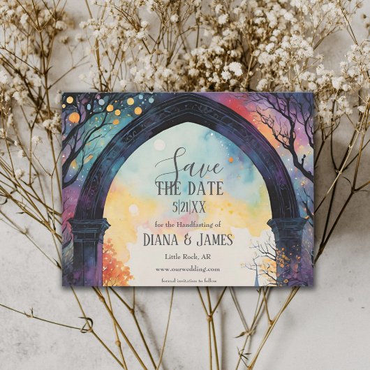 Rainbow Forest Castle Arch Pagan Handfasten Save The Date