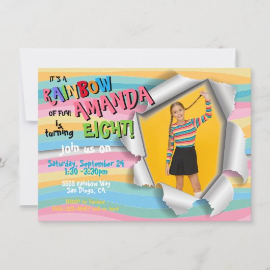 Rainbow Foto Birthday Party Kaart (Voorkant)