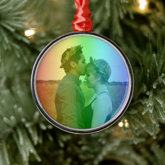 Rainbow-foto Kerstmis LGBTQ Metalen Ornament (Boom)