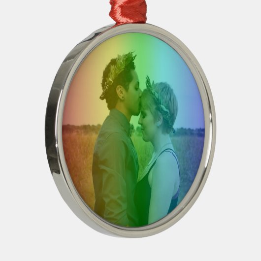 Rainbow-foto Kerstmis LGBTQ Metalen Ornament (Rechts)