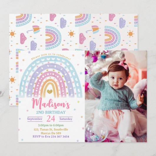 Rainbow Foto Verjaardag Pastel Kaart (Voorkant / Achterkant)