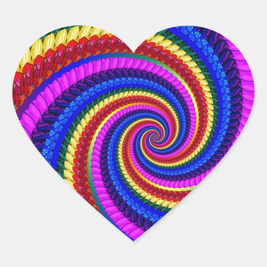 Rainbow Fractal Art Swirl Pattern Hart Sticker (Voorkant)