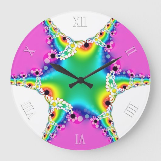 Rainbow Fractal Lace Dream Wall Clock Grote Klok (Voorkant)