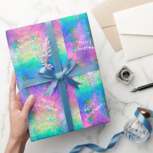Rainbow Fractal Stropdas-Dye Snowflake Merry Kerst Cadeaupapier