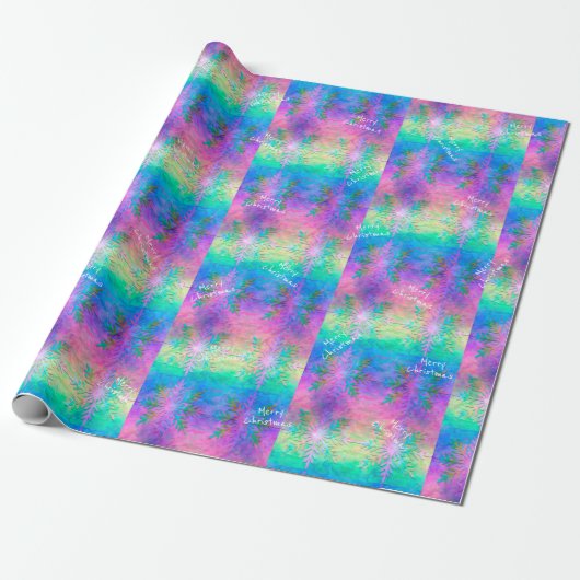 Rainbow Fractal Stropdas-Dye Snowflake Merry Kerst Cadeaupapier (Uitgerold)