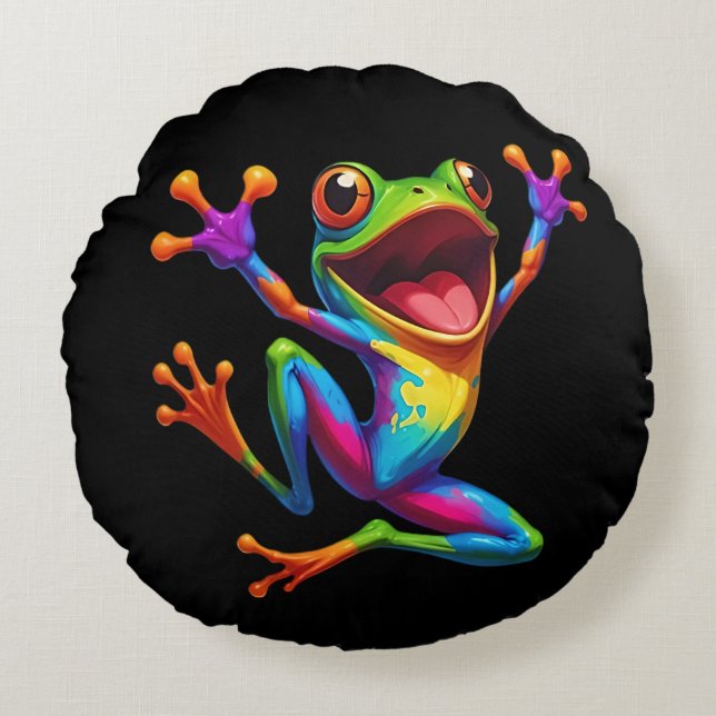 Rainbow Frog  Rond Kussen (Voorkant)