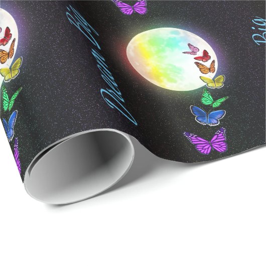 Rainbow Full Moon & Rainbow Butterflies Dream Big Cadeaupapier (Rol Hoek)