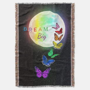 Rainbow Full Moon & Rainbow Butterflies Dream Big Deken