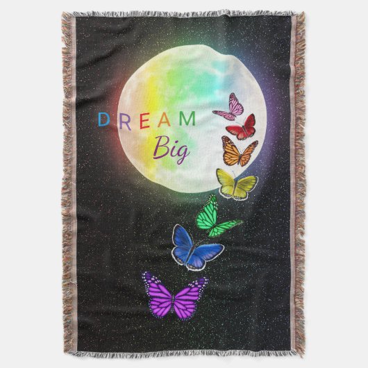 Rainbow Full Moon & Rainbow Butterflies Dream Big Deken (Voorkant Verticaal)