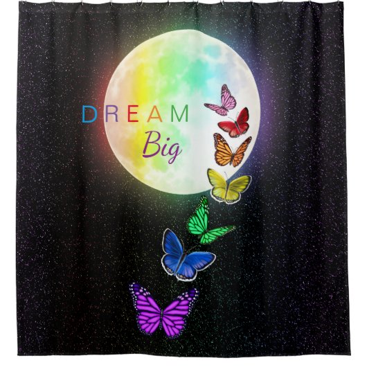 Rainbow Full Moon & Rainbow Butterflies Dream Big Douchegordijn (Voorkant)