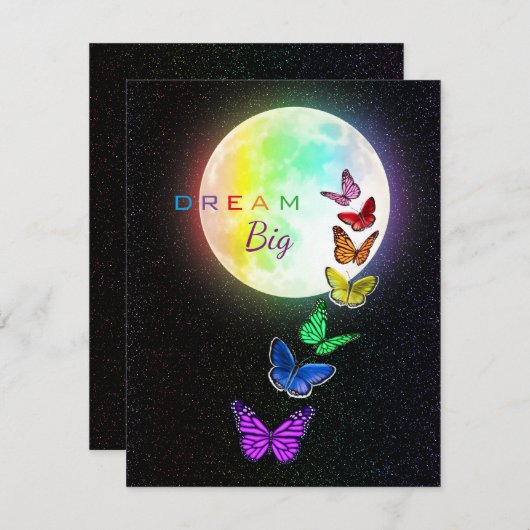 Rainbow Full Moon & Rainbow Butterflies Dream Big Kaart (Voorkant / Achterkant)