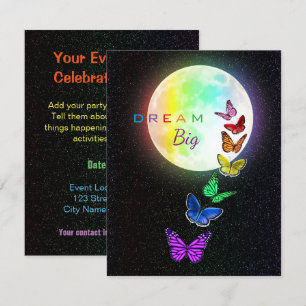 Rainbow Full Moon & Rainbow Butterflies Dream Big Kaart