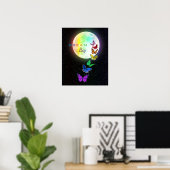 Rainbow Full Moon & Rainbow Butterflies Dream Big Poster (Thuiskantoor)
