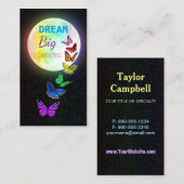Rainbow Full Moon & Rainbow Butterflies Dream Big Visitekaartje (Voorkant / Achterkant)