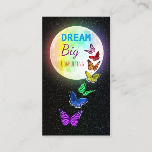 Rainbow Full Moon & Rainbow Butterflies Dream Big Visitekaartje (Voorkant)