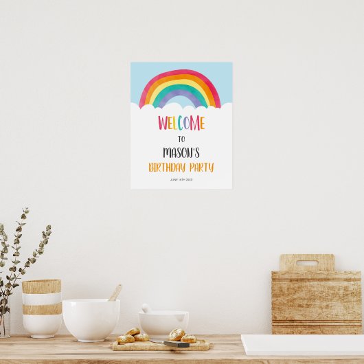 Rainbow Fun Boy Birthday Welkomstbord Poster (Keuken)