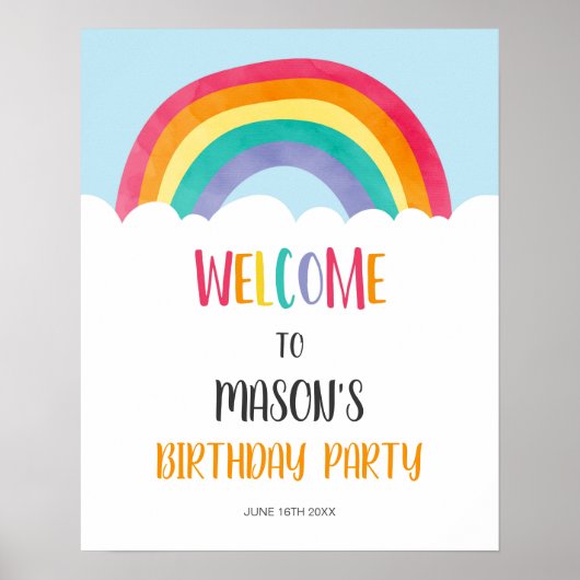 Rainbow Fun Boy Birthday Welkomstbord Poster (Voorkant)