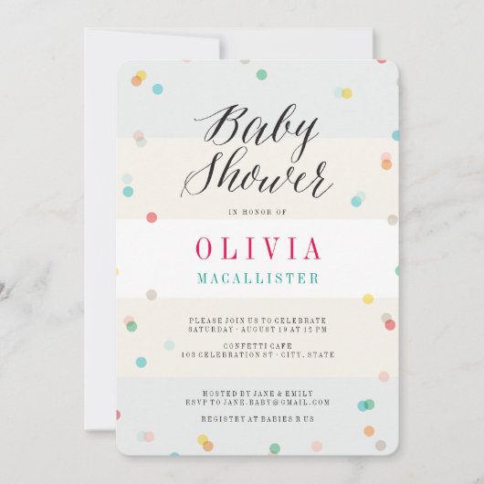 Rainbow Fun Confetti Modern Cous Cute Baby shower Kaart (Voorkant)