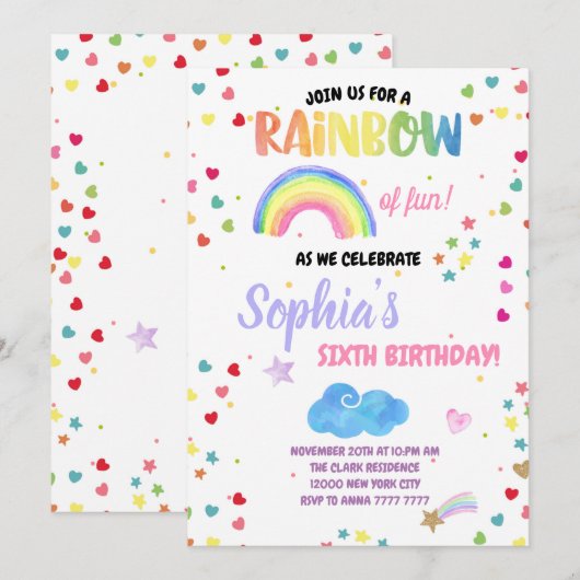 Rainbow Fun Girl Birthday Party Pastel Confetti Kaart (Voorkant / Achterkant)