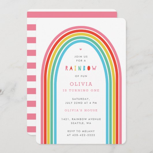 Rainbow Fun, verjaardagsfeest van het Kind Kaart (Voorkant / Achterkant)