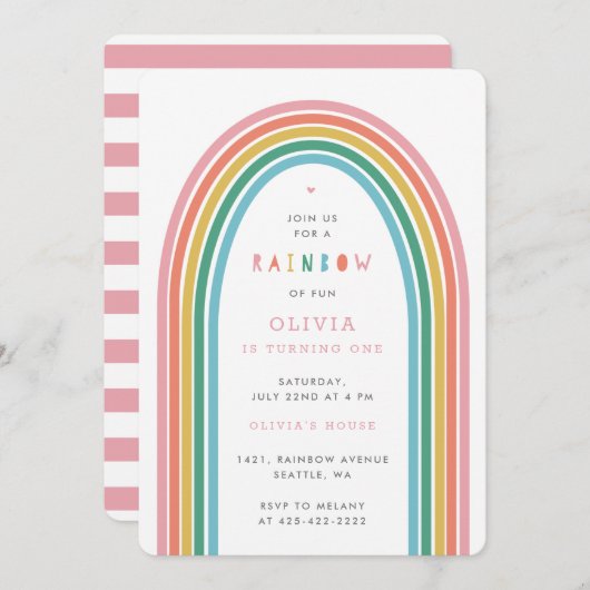 Rainbow Fun, verjaardagsfeest van het Kind Peach I Kaart (Voorkant / Achterkant)